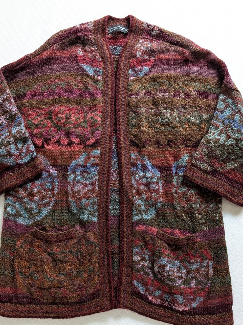 Peruvian Connection Kaffe Fassett Alpaca Handknit Open Cardigan Brown, XL boho - Picture 6 of 16